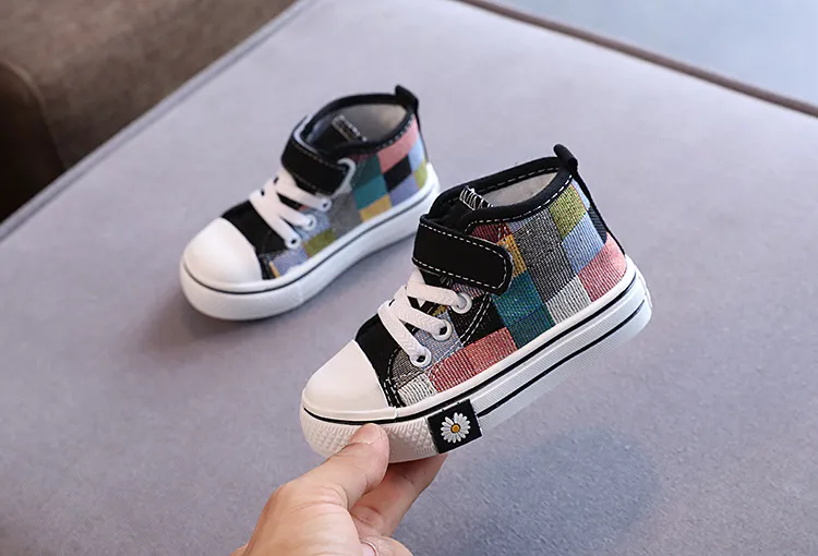 Children's Casual Shoes High Top Toddlers Kids Canvas Sneakers for Boys Girls Fashion Classic Checkered Soft Rubber Sole_voghion.com