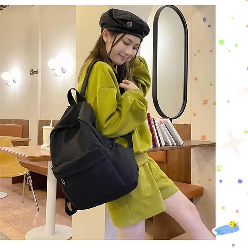 Waterproof Nylon Backpack For Women, Simple Solid Colour School Bag_voghion.com