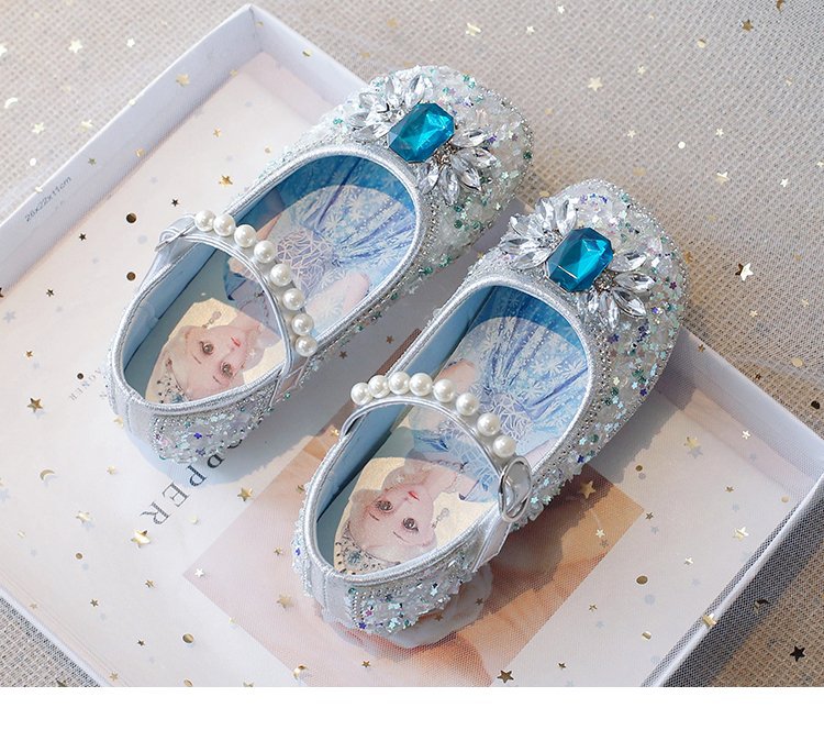 Princess Elsa 2024 Summer New Soft Sole Children's Play Little Leather Girl's Fashion Crystal Single Shoes_voghion.com