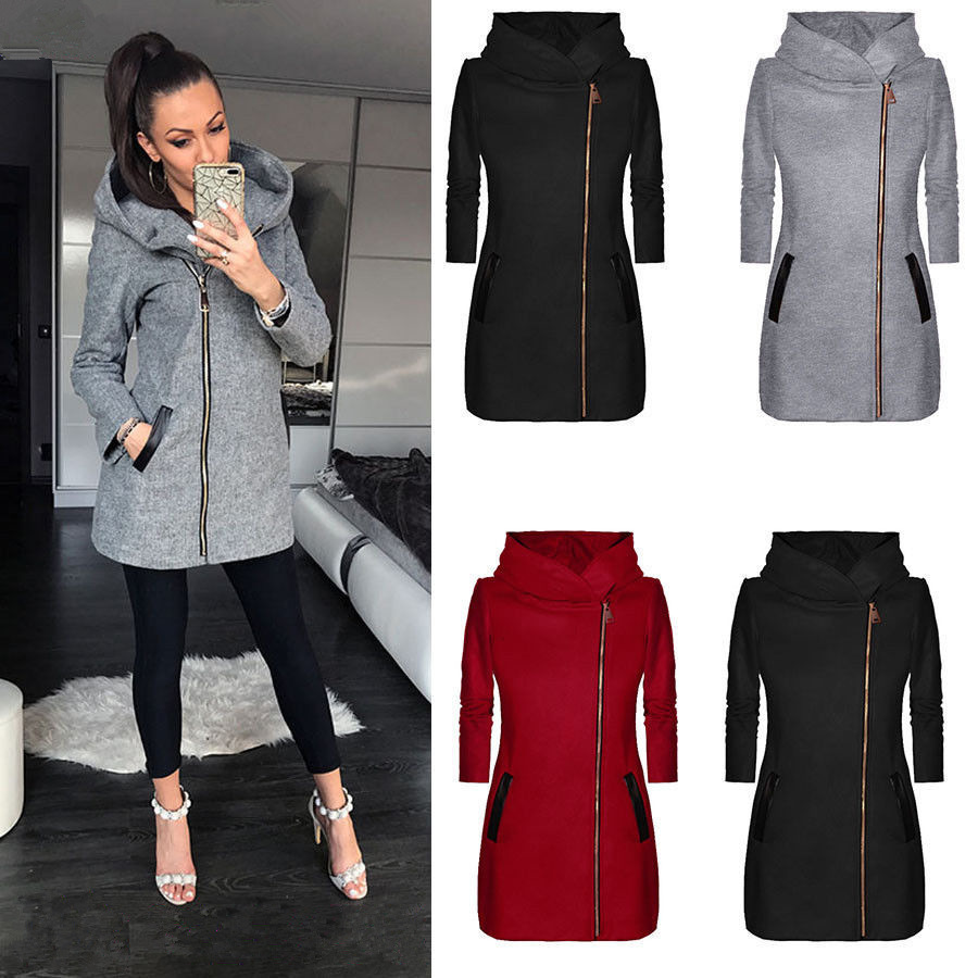 Women's Clothing fashion side zipper plus velvet coat hooded jacket sweatshirt women