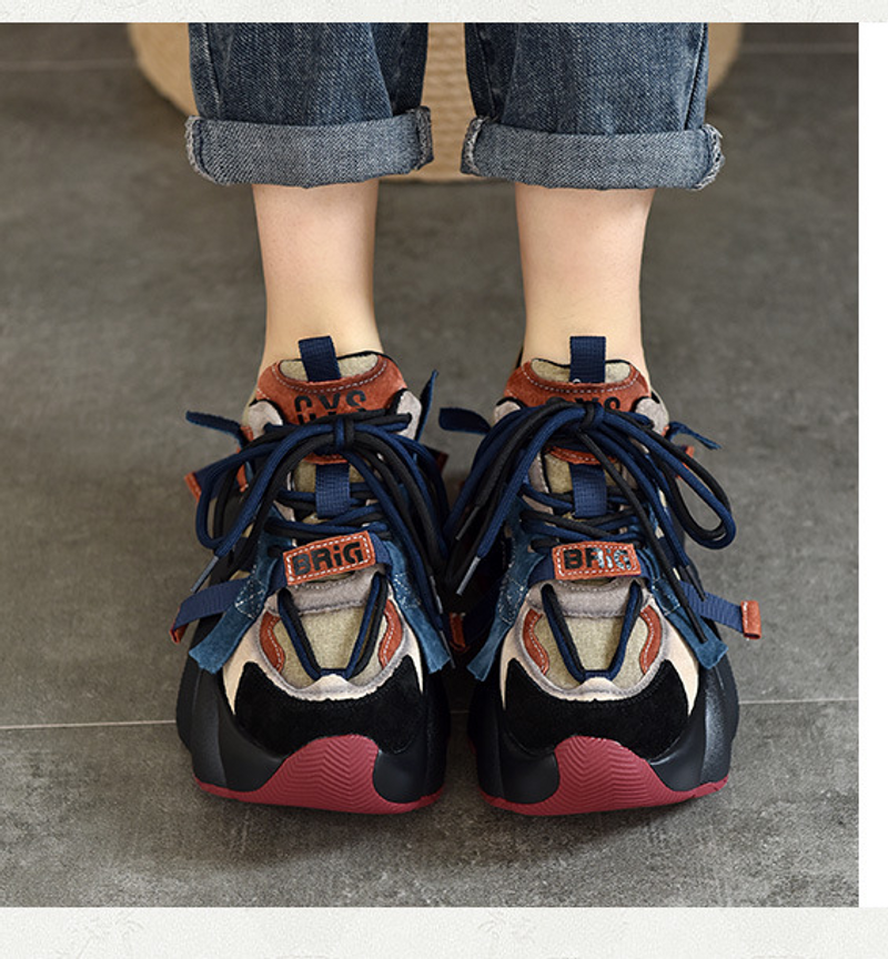Chaussures de sport décontractées à semelle épaisse pour papa, en cuir véritable, polyvalentes, à lacets, basses, Design Sense, nouvelle collection printemps 2024_voghion.com