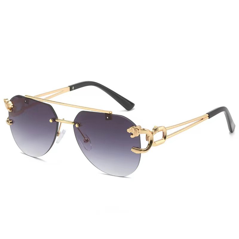 New Arrivals Retro Cheetah Decoration Rimless Sunglasses for Women Men Metal Steampunk Sun Glasses Frameless Fashion Shades UV400