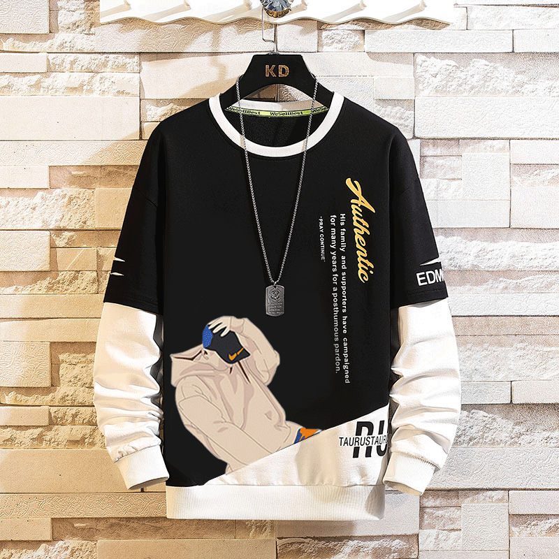 Rundhals-Kapuzenpullover für Herren, plüschig und dick, trendig, Anime, locker, langärmelig, kontrastfarbenes Herbstoberteil, 5XL_voghion.com