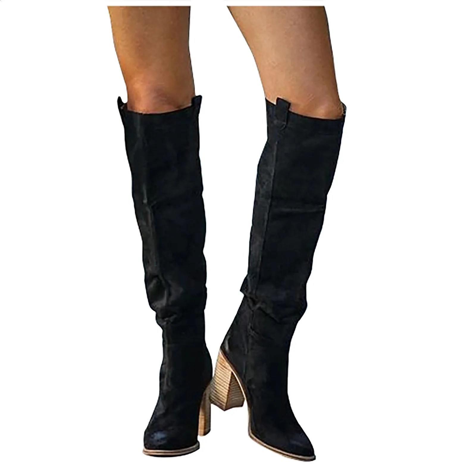 Modische, lässige Retro-Stiefel aus Denim mit langen Knien und quadratischen High Heels für Damen Bottes Womens Botas De Mujer atos 240911_voghion.com