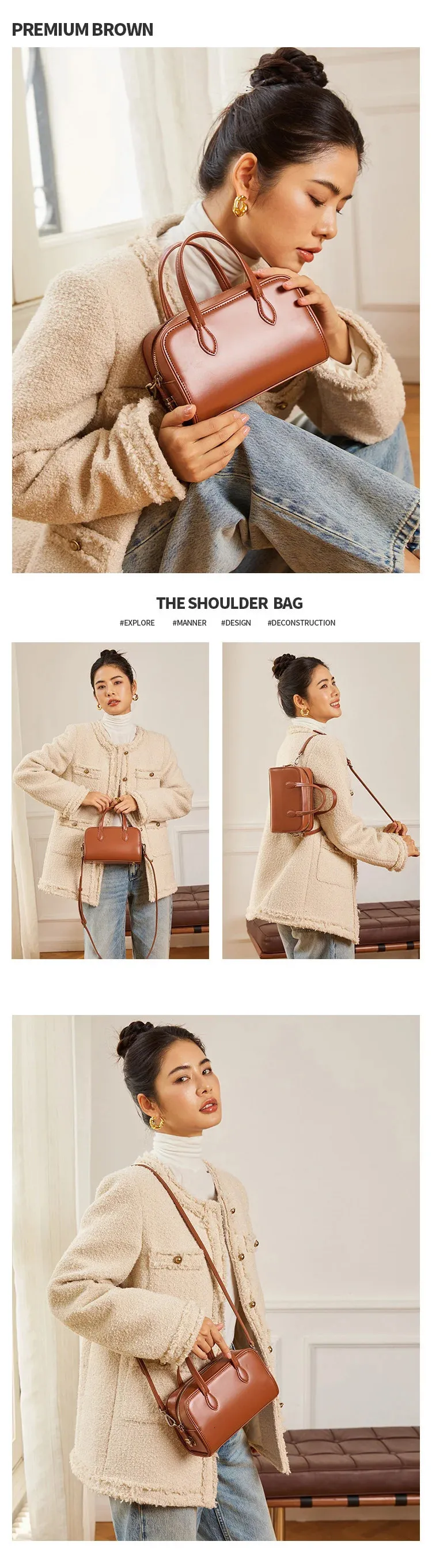 Genuine Leather Small Boston Handbag Retro Shoulder Crossbody Bag_voghion.com