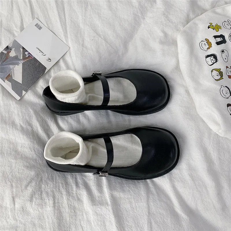 Damen Mary Jane Schuhe Leder Britischer Stil Academy Slipper_voghion.com