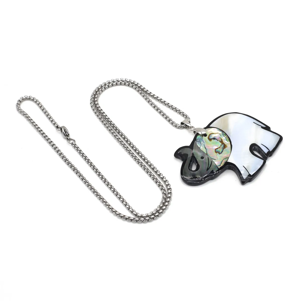 Collane con ciondolo Collana con conchiglia naturale Forma di elefante Abalone Catena in acciaio inossidabile bianca e nera Ciondoli per gioielli_voghion.com