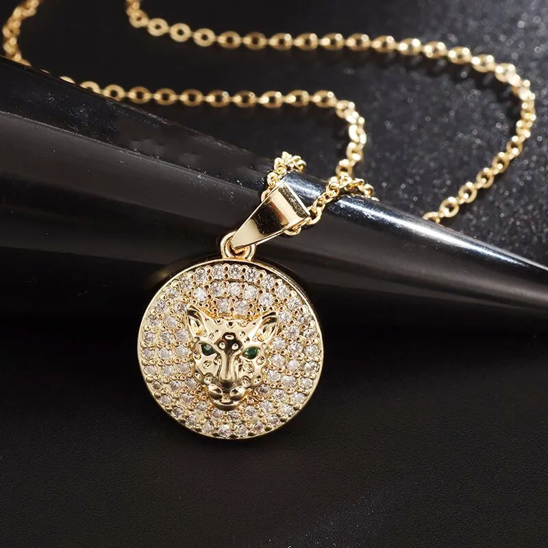 Chain Fahion High Quality Cubic Zirconia Leopard Head Pendant Necklace Women Girl Gold Color Charm Party Jewelry_voghion.com