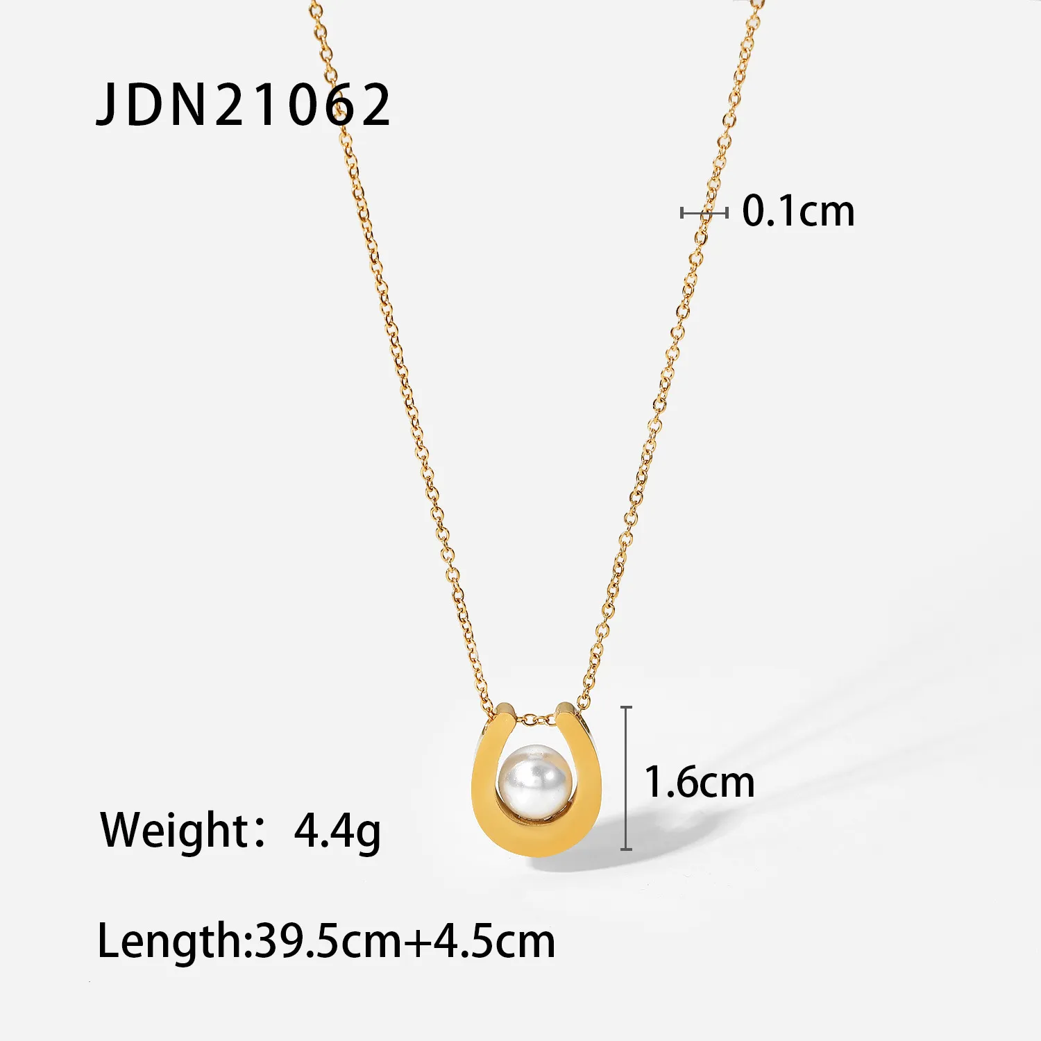Neu Vergoldet Kette Ring Anhänger für frauen Party Hochzeit Geschenk Edelstahl U-förmigen Runde Perle Halskette_voghion.com