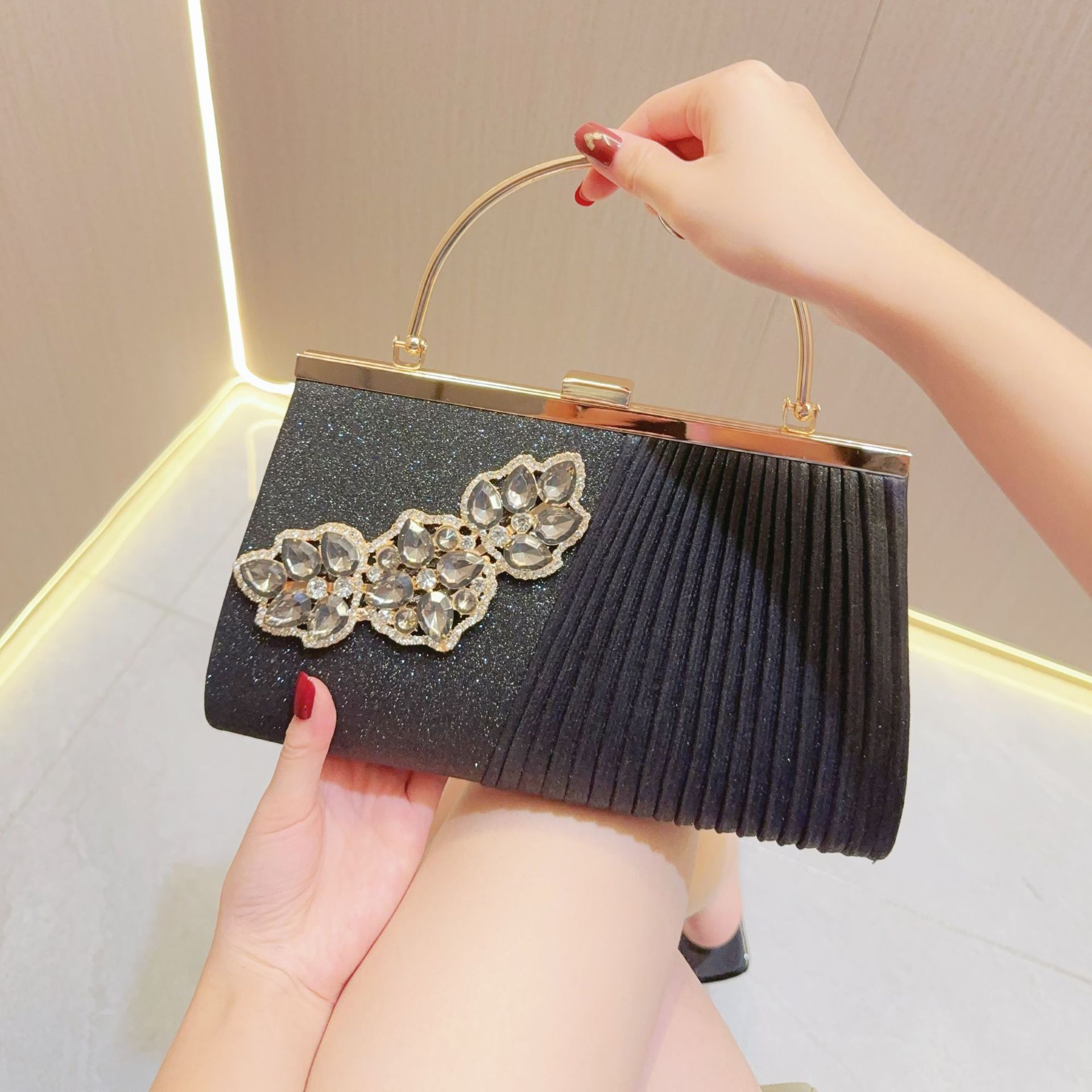 Nuova borsa minimalista e alla moda con intarsi di diamanti per riunioni di squadra, borse, abiti con strass, croce diagonale_voghion.com