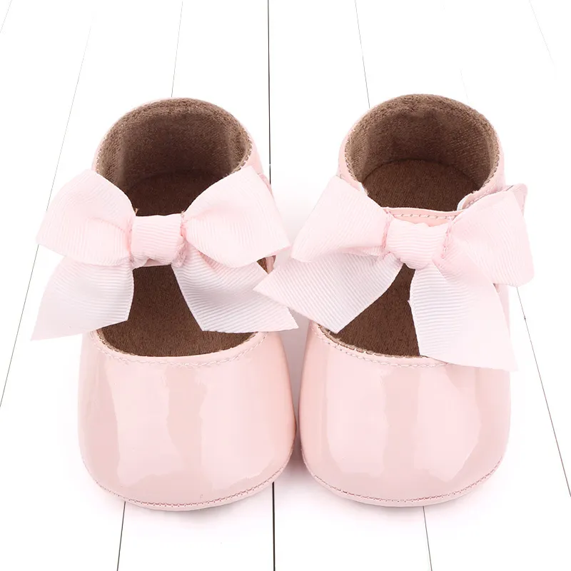 Bebé recién nacido Infante Niño Niña Clásico Lazo Suela de goma Anti-labio PU Dre Littleprout First Walker Cuna para niños pequeños_voghion.com