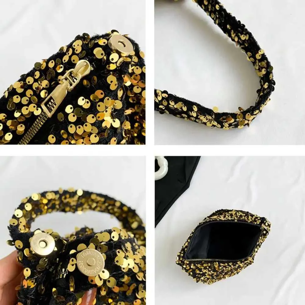 Borsa a tracolla tinta unita alla moda in stile coreano INS da sera, pochette sottobraccio, paillettes, borsa a tracolla da donna C241218_voghion.com