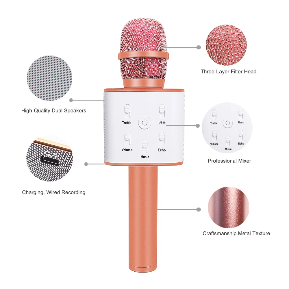 Q7 Bluetooth Wireless Smartphone Microphone Handheld Mic Dual Speakers Home Ktv With Storage Bag_voghion.com