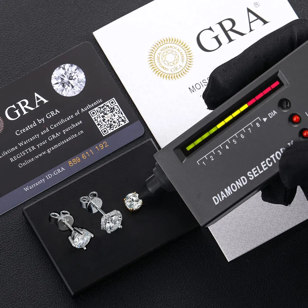 Orecchini a bottone RINNTIN SME S in argento sterling placcato oro bianco con diamanti taglio brillante da 0,5 a 1,0 carati, colore D EF, per donna_voghion.com