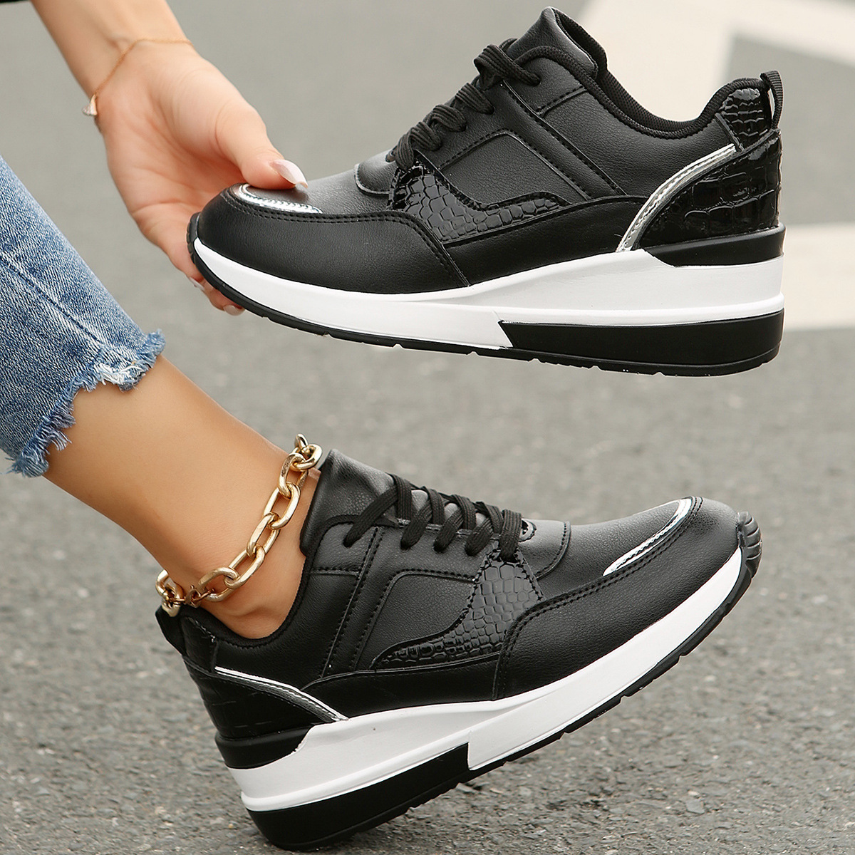 Zapatos de mujer Zapatos deportivos casuales para mujer, nuevos zapatos de moda con tacón de cuña y suela gruesa, zapatos deportivos casuales para mujer, talla grande 43