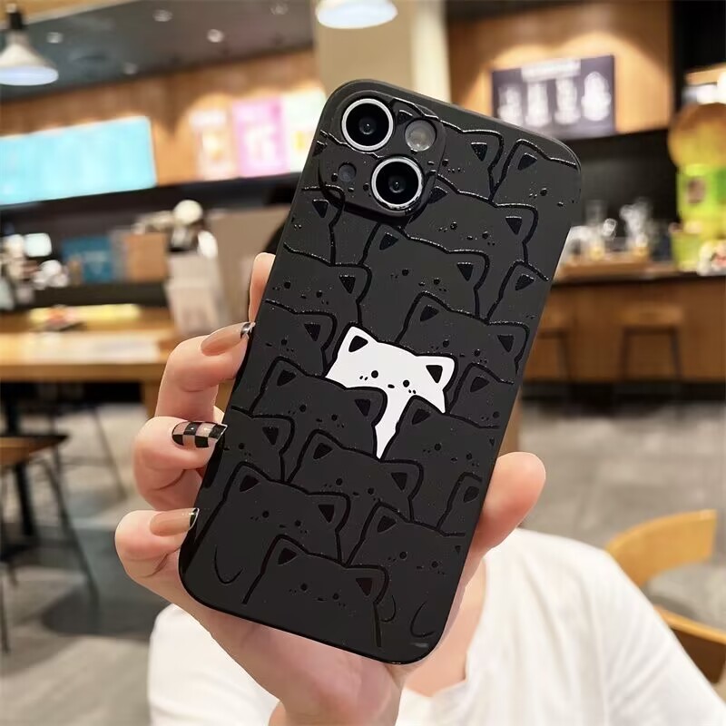 Cute Cat Phone Case For Tecno And Infinix Series Black And White_voghion.com