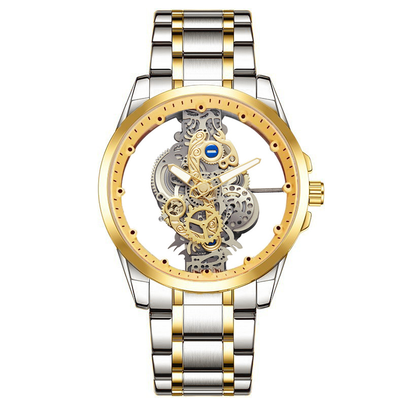 New double-sided transparent hollow full-automatic mechanical men's waterproof luminous quartz watch_voghion.com
