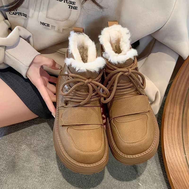 Marke spezielle leder verdickt warm schnee für frauen winter 2023 Koreaanse versie met schnüren dicken sohlen_voghion.com