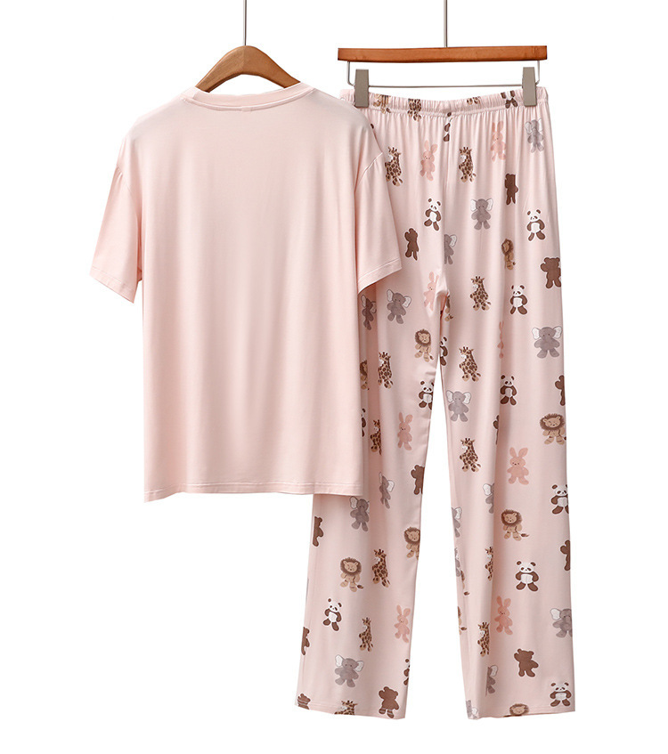 Vêtements pour femmes Printemps et été Modal Pyjamas Femmes Dessin animé Animal Manches Courtes Pantalon Mince Lâche Doux Confortable Ensemble de vêtements pour la Maison_voghion.com