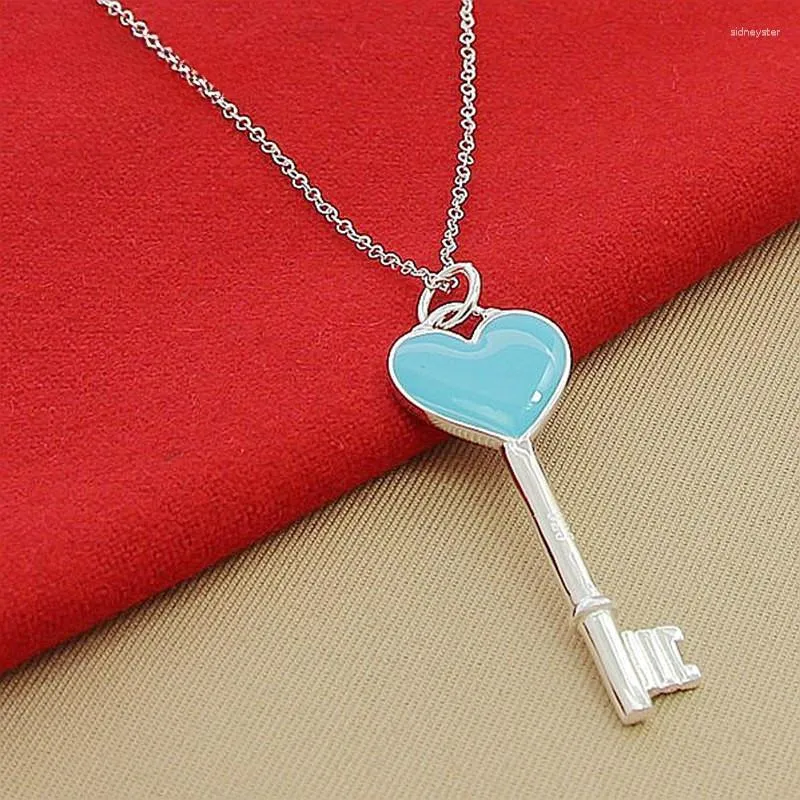 Collane con ciondolo Suyixian di alta qualità romantico cuore amore chiave collana in argento massiccio gioielli fine N254_voghion.com