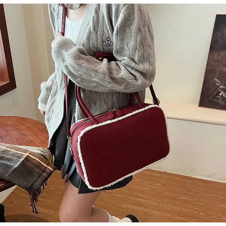 Sacs à main en daim de grande capacité pour femmes, sacoches en polaire d'agneau, sac à bandoulière décontracté pour femmes, sac à bandoulière assorti_voghion.com