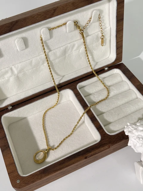 Pronto Stock Peri'sbox Acciaio inossidabile placcato oro PVD Nero Bianco Pietra preziosa Ovale Pendente su Collana a catena con corda intrecciata Impilabile_voghion.com