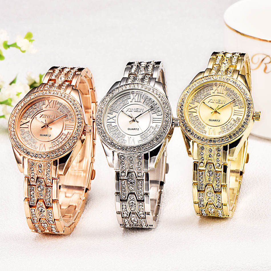 Women Watches Fashion Stainless Steel Diamond Quartz Clock_voghion.com