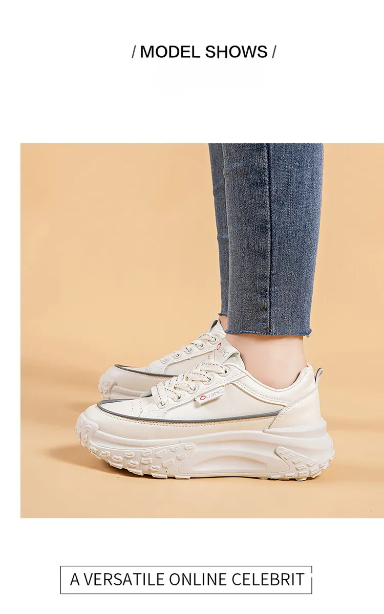 Zapatos deportivos informales de suela gruesa para mujer, de primavera, nuevos, versátiles, cómodos, transpirables y con plataforma, pequeños, blancos, con diseño de bizcocho._voghion.com