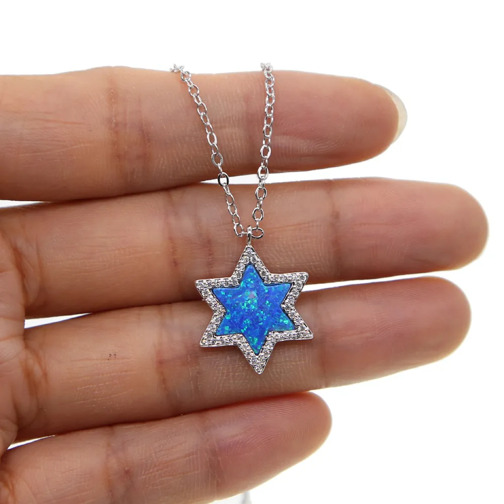 Chaînes 2023 Arrivée Bijoux De Mode Étoile De David Pierres Opales Pendentif Collier Pour Femmes Colliers 41 5cm Chaîne_voghion.com