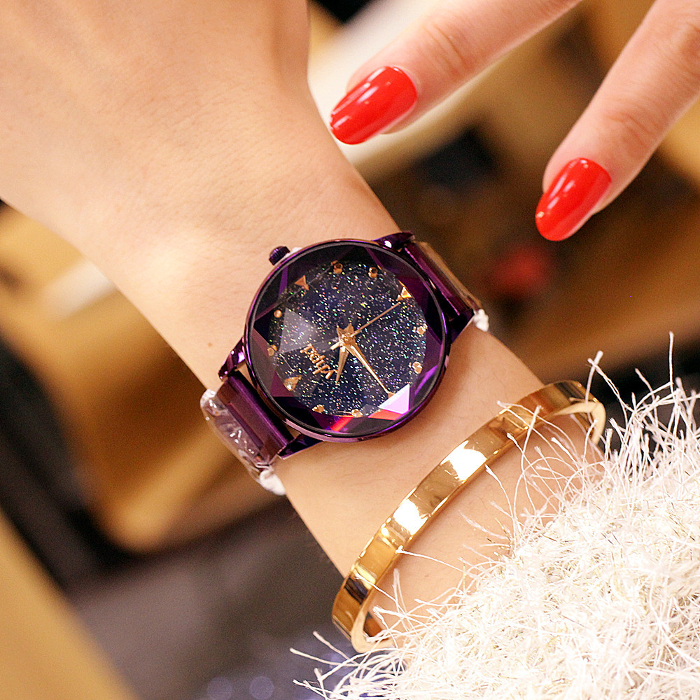 Orologio da marea impermeabile al quarzo con cinturino in acciaio con cielo stellato personalizzato alla moda 2024 delle nuove donne_voghion.com