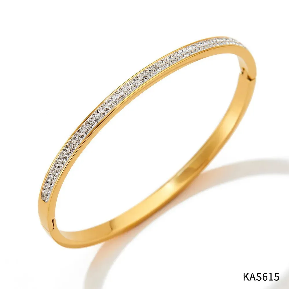 Bangle Bracelet Waterproof White Cubic Zirconia Gold Plated_voghion.com