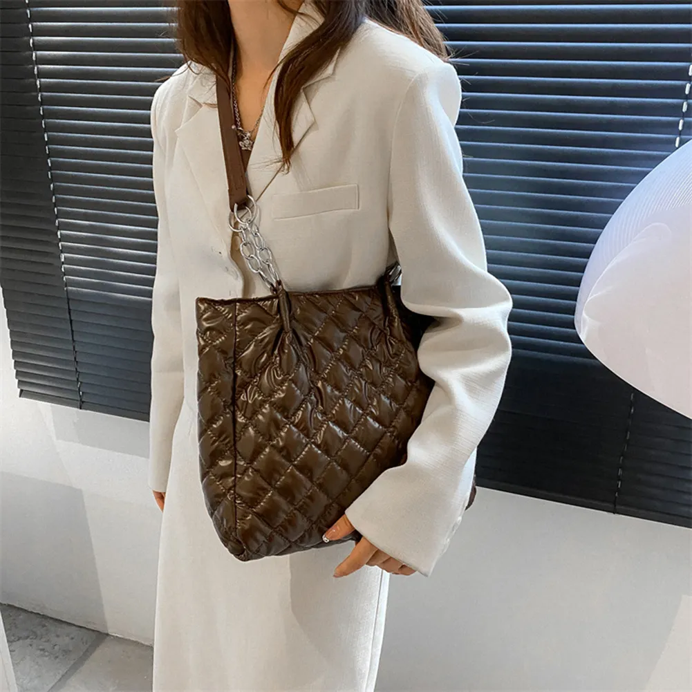 Borsa a tracolla imbottita in cotone trapuntato da donna, autunno inverno, borsa da viaggio di grande capacità_voghion.com