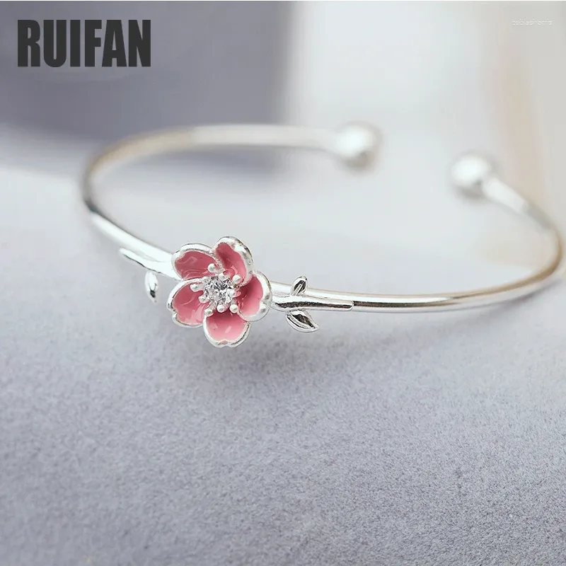 Brazalete Ruifan de moda con flores rosas, brazaletes abiertos para mujeres, niñas, bodas, fiestas, regalos de joyería de moda_voghion.com