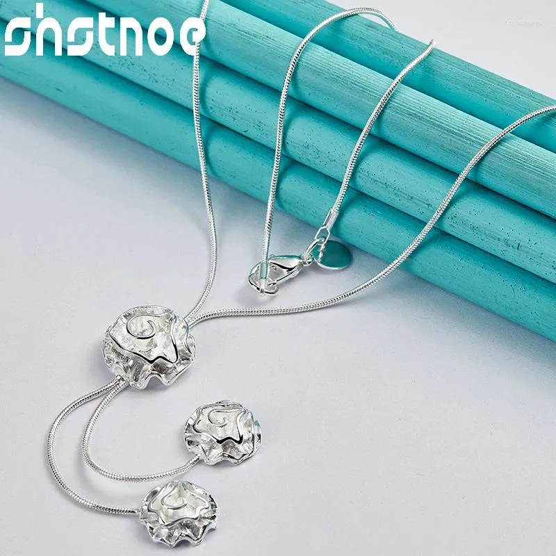 Αλυσίδες SHSTONE Sterling Sier Τρία Τριαντάφυλλα Λουλούδια Αλυσίδα Κολιέ Μόδας Κοσμήματα Γούρι για Γυναίκες Αρραβώνας Γάμος Πάρτι_voghion.com