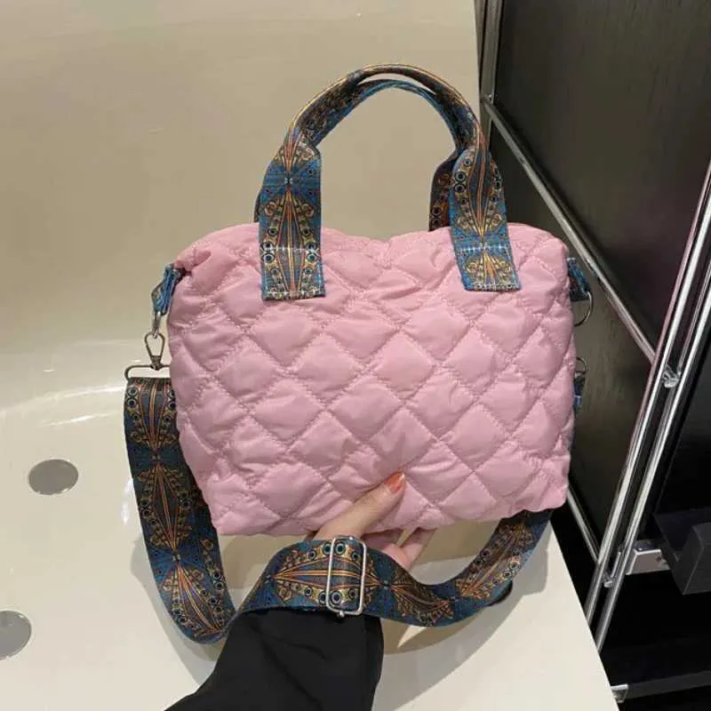 Handtasche fir Fraen mat breedem Gürtel Hierscht/Wanter Rhombus Space Kotteng Schëllertasche mat grousser Kapazitéit - All-Match Shopping241106_voghion.com