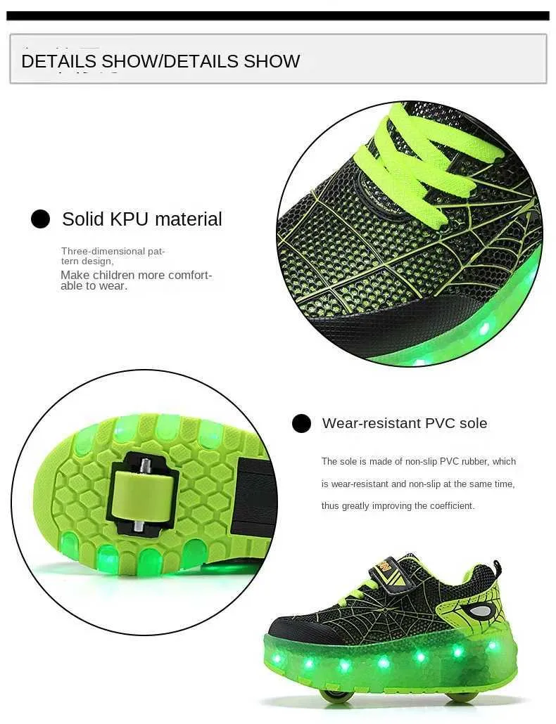 Çocuk Spor Ayakkabıları Örümcek Karikatür Örgü Usb Şarj Işıklı Açık Hava Spor Patenleri Çocuk Paten Erkek Kız Rahat Ayakkabılar_voghion.com