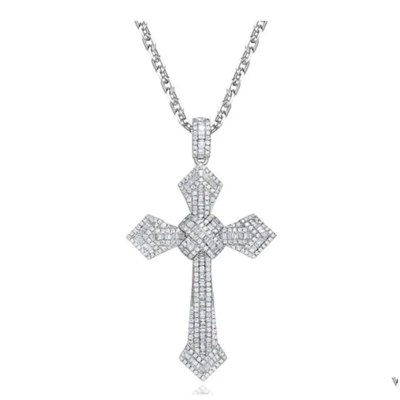 Collane con ciondolo in oro 14K con diamanti lunghi a croce in argento sterling per feste e matrimoni, collana per donne e uomini, moissanite_voghion.com