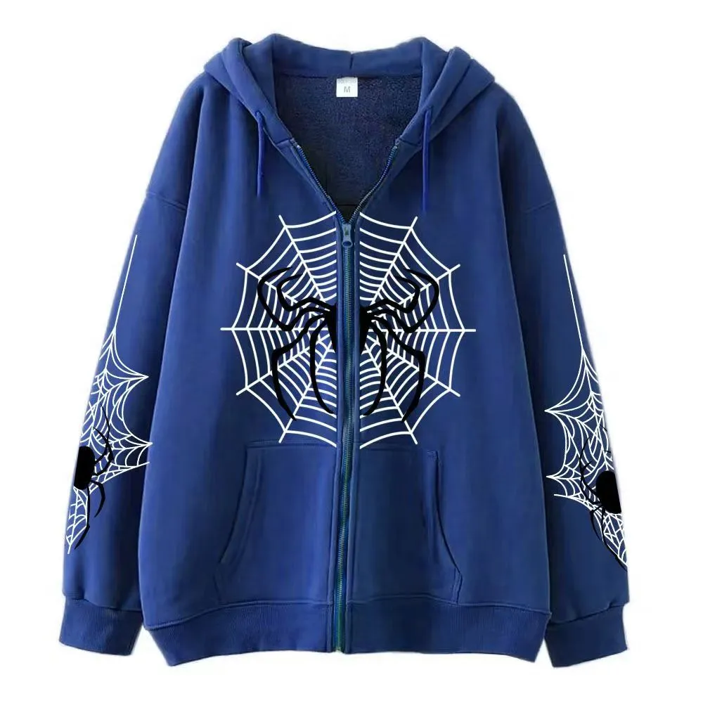 Felpa con cappuccio a maniche lunghe, casual, girocollo, da uomo e da donna, con stampa a forma di ragno, firmata_voghion.com