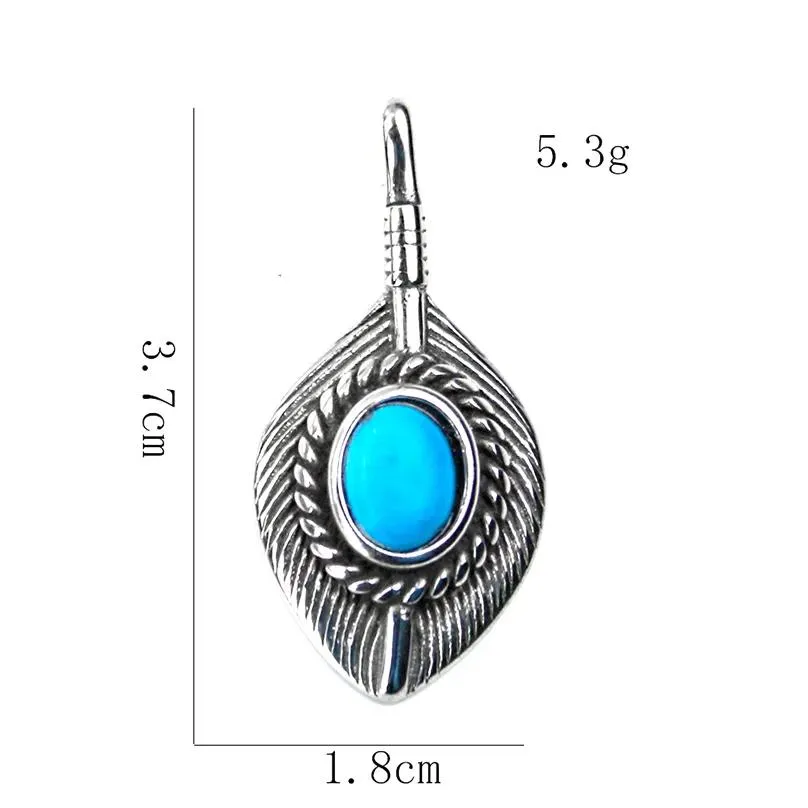 Pendant Necklaces Stainless Steel Eagle Feather Tribe Leaf Necklace Blue Stone Punk Woman Bohemian Diy Jewelry Making_voghion.com