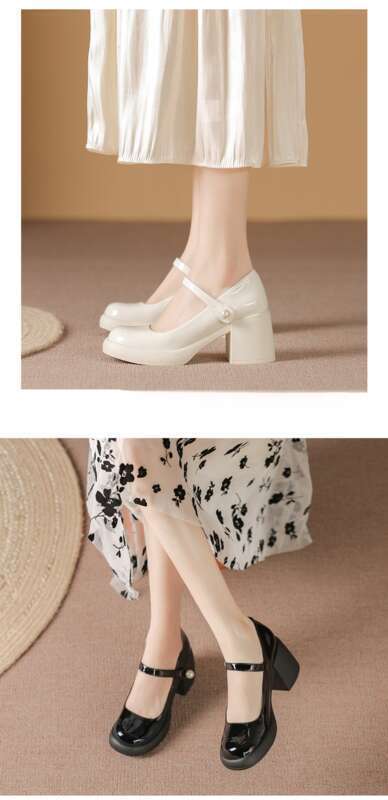 Echtes Leder ~ Marjane Chunky Damenschuhe Perle Französisch Heels_voghion.com