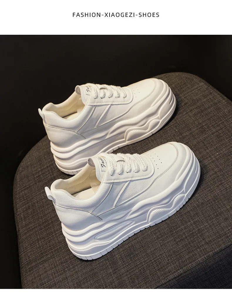 Dikke, hoge leren skateboardschoenen met ronde neus voor comfort en extra hoogte, sportschoenen met rubberen zool_voghion.com