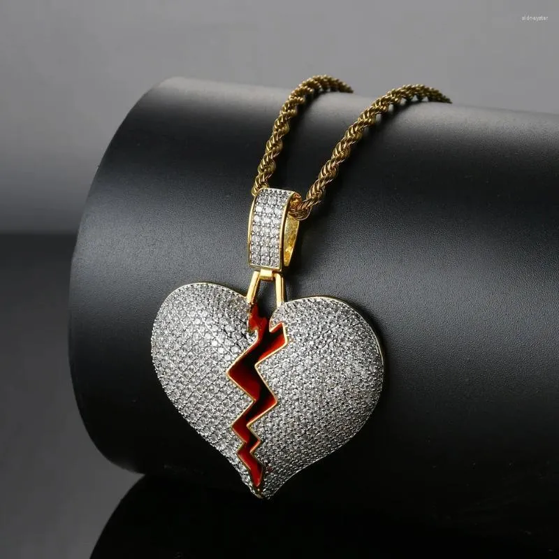 Pendant Necklaces Heart Broken Necklace Gold Sier Color Zirconia Stone Hip Hop Jewelry For Men Charm Gifts_voghion.com