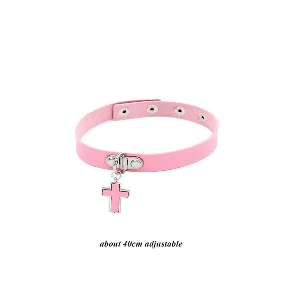 Collier ras du cou gothique en cuir avec pendentif rose sexy et tendance pour femme_voghion.com