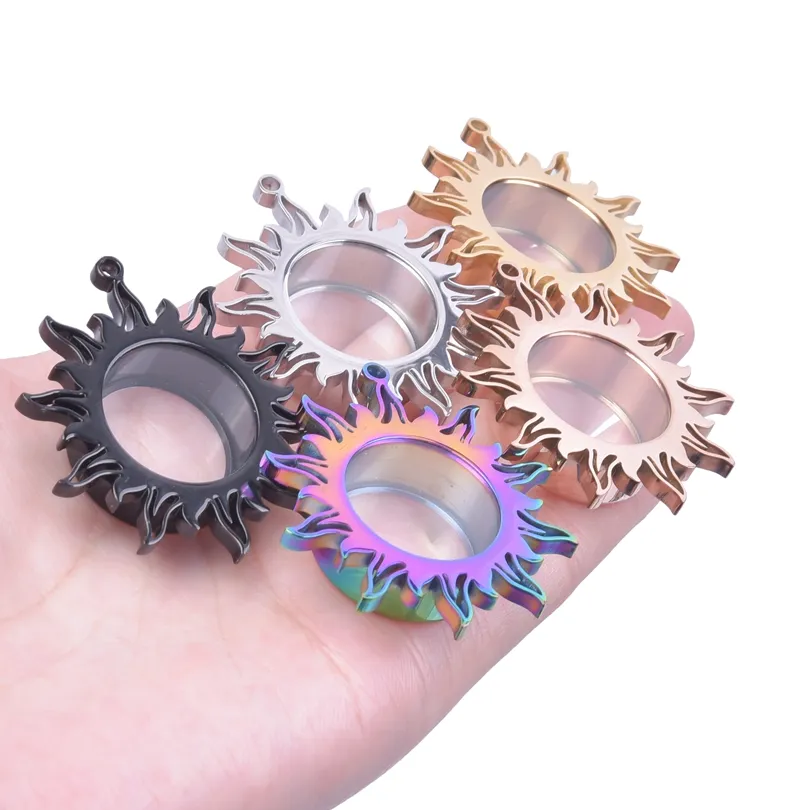 Collane con ciondolo 1 pezzo in acciaio inox Boho Sole galleggiante Medaglione con immagine vivente spesso rotondo Urna commemorativa per ceneri Relicario_voghion.com