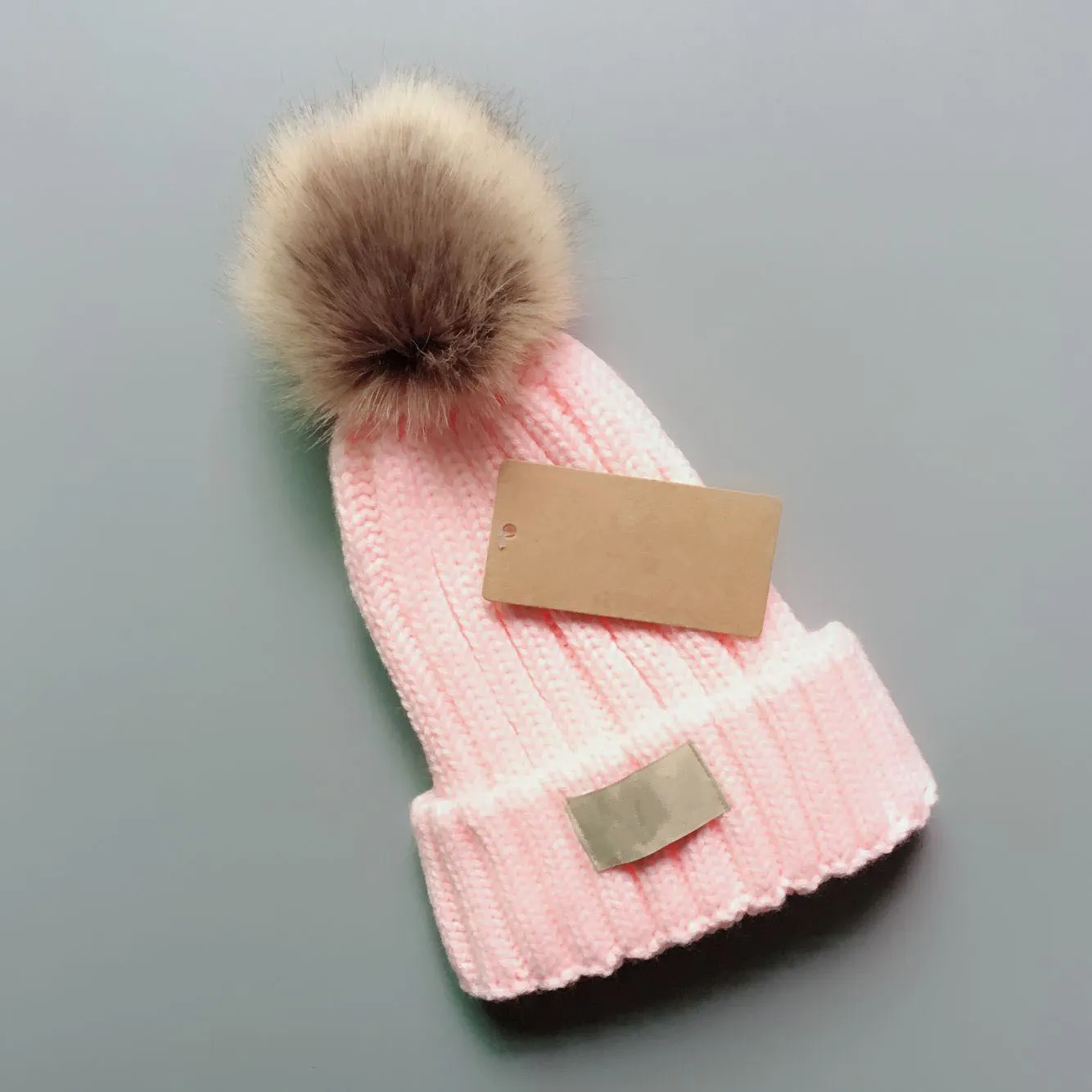 Fur Pom Poms Kid Hat Fashion Winter Hats For Kids Caps Baby Solid Color Designer Knitted Beanies Adult And Child Size_voghion.com