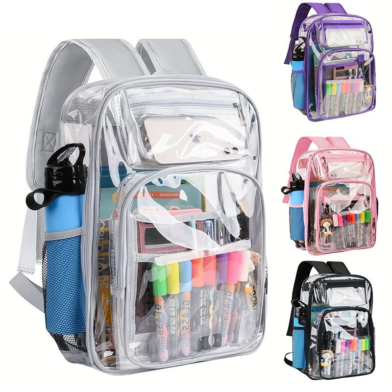 Durchsichtiger großer, robuster transparenter PVC-Rucksack, durchsichtig mit verstärkten Riemen, Rucksack, durchsichtige_voghion.com