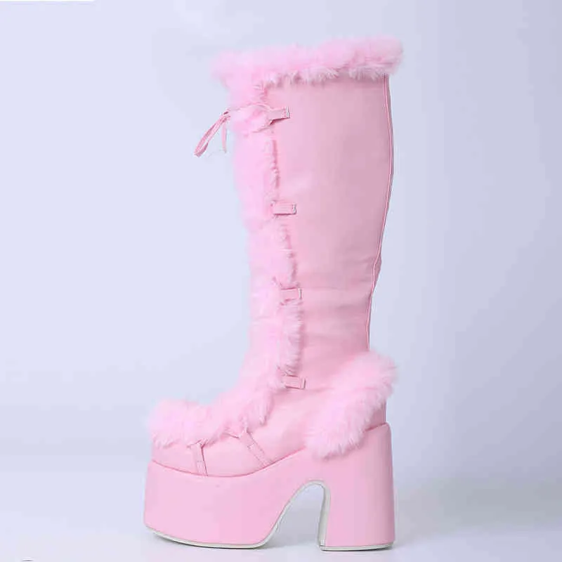 Lapolaka 2022 Fashion Waterproof Platform Heel Knee High Boots Lace Keep Warm The Winter Goth Punk Women Shoes T220915_voghion.com