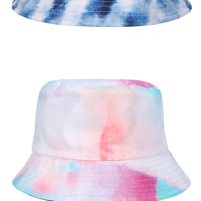 Summer New Tie Dyed Printed Wide Eaf Flat Top Unisex Outdoor Sunscreen Fisherman Hat  Bucket hat_voghion.com