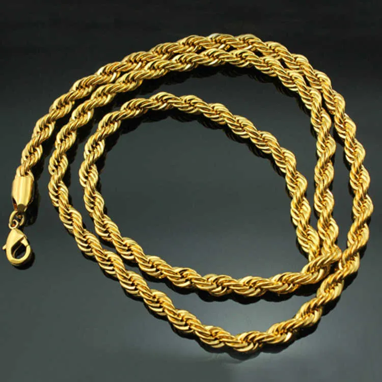 Kunstmatige zware mode gigantische pure roestvrij staal groot massief touw vergulde sieraden ketting voor mannen_voghion.com