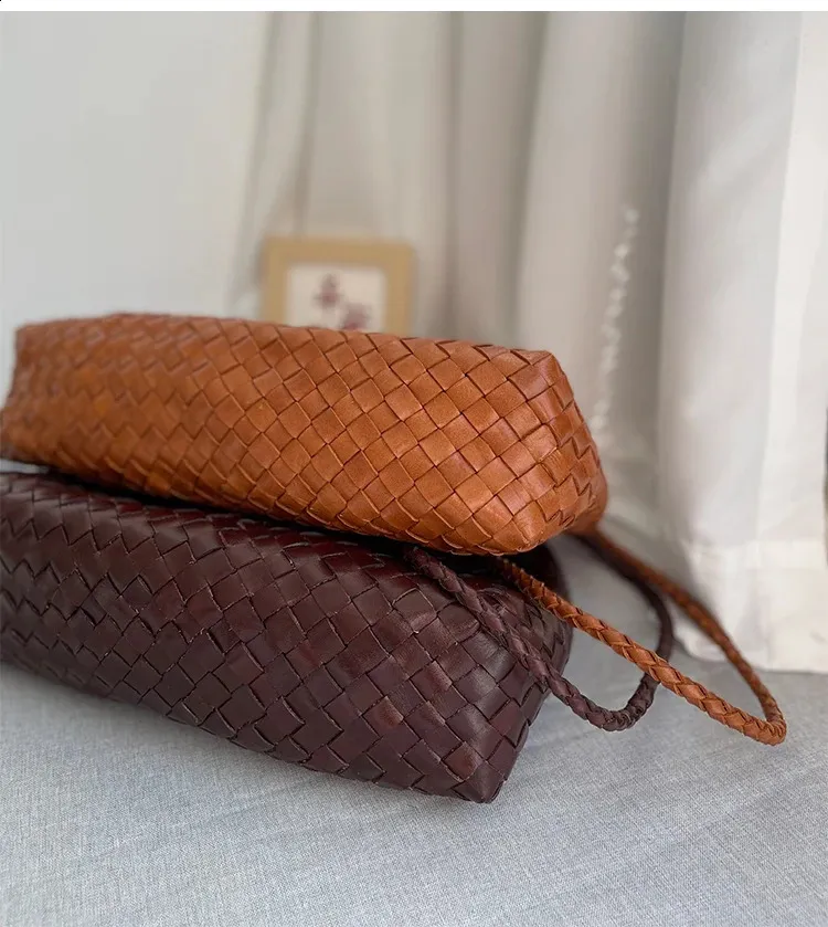 drago intrecciato panino strato superiore pelle bovina donna francese cestino fatto a mano vintage pelle borsa a tracolla tracolla grande capacità_voghion.com